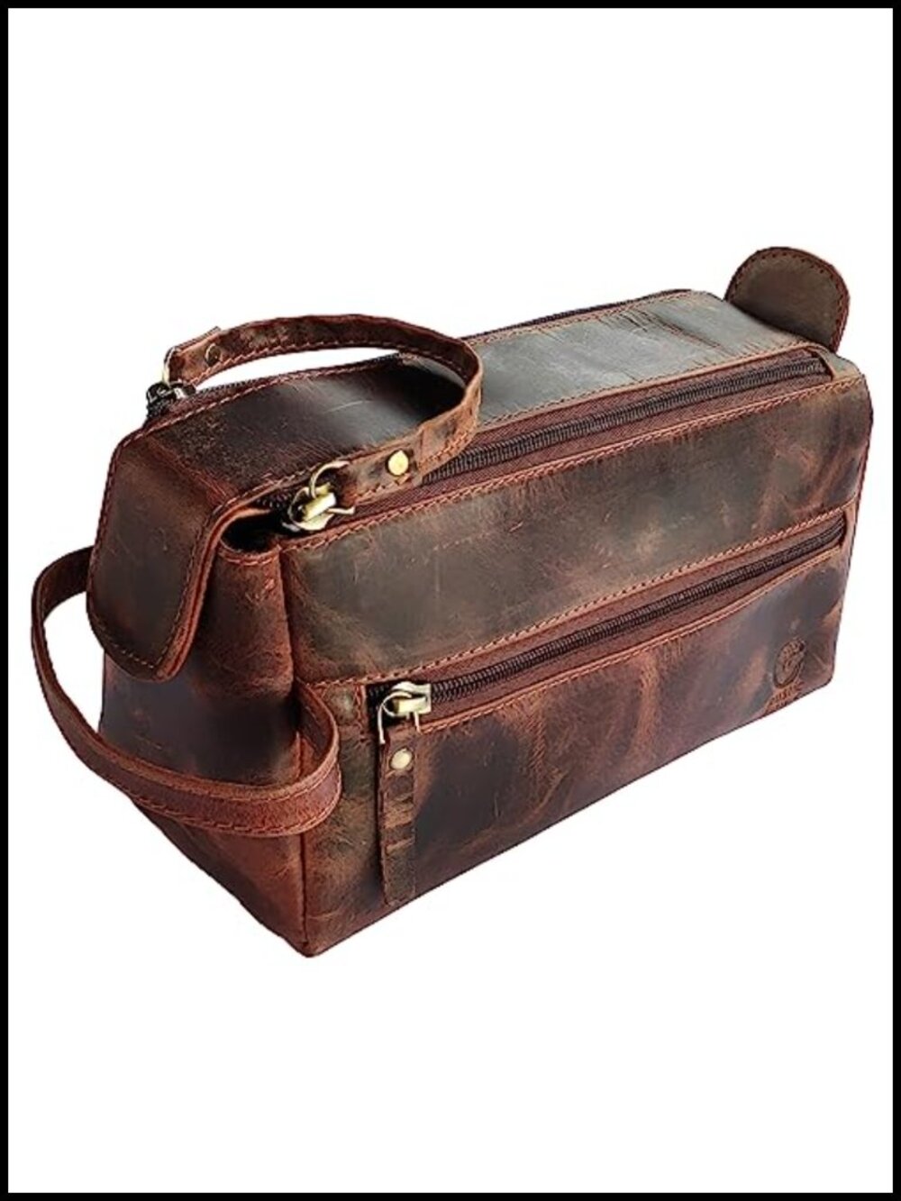 Full Grain Leather Toiletry Travel Dopp Kit Shaving Bag for Men